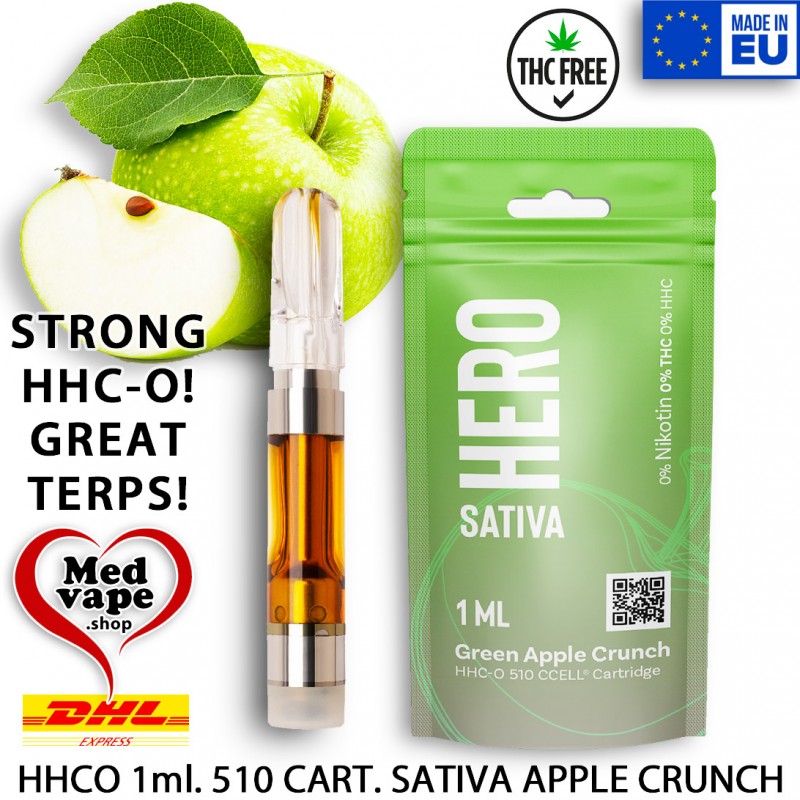 HHCO VAPE 1ml 510 CARTRIDGE GREEN APPLE CRUNCH SATIVA MEDVAPE